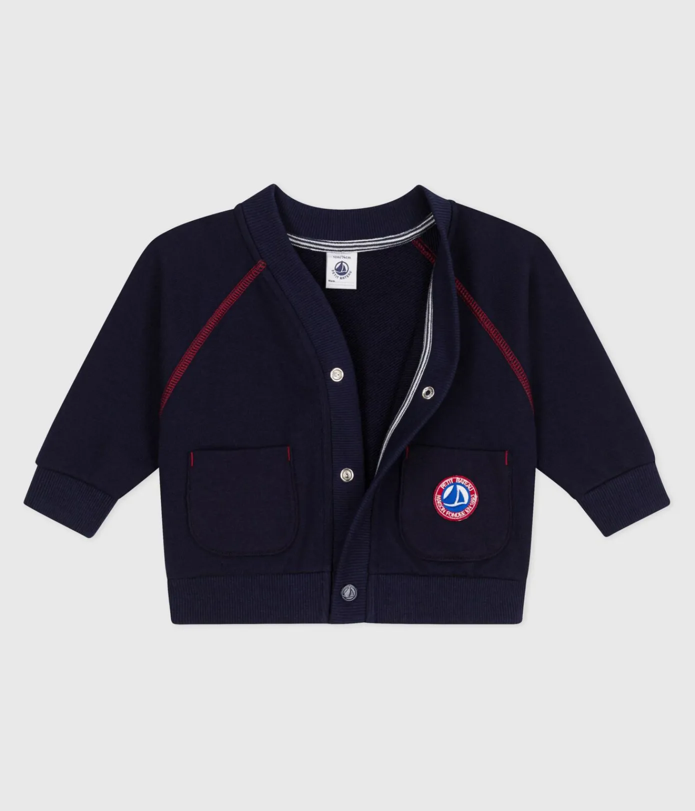 Petit Bateau Pullover, Cardigans*Baby-Cardigan aus einfarbiger Baumwolle mit farblich abgesetzten Nähten SOIR