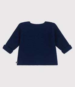 Petit Bateau Pullover, Cardigans|Newborn*Baby-Cardigan kraus rechts gestrickt aus Baumwolle blau MEDIEVAL
