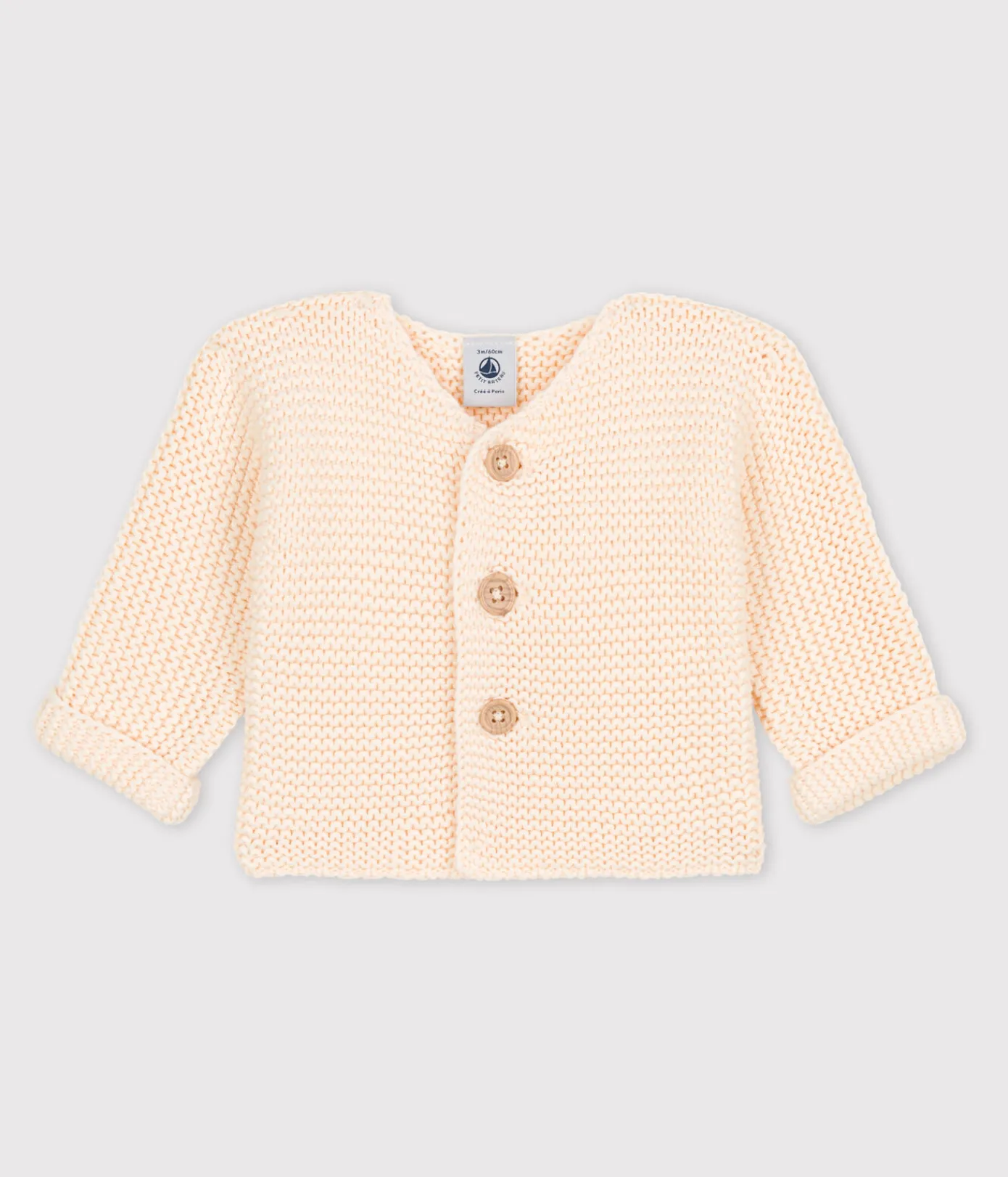 Petit Bateau Pullover, Cardigans|Newborn*Baby-Cardigan kraus rechts gestrickt aus Baumwolle naturfarben AVALANCHE