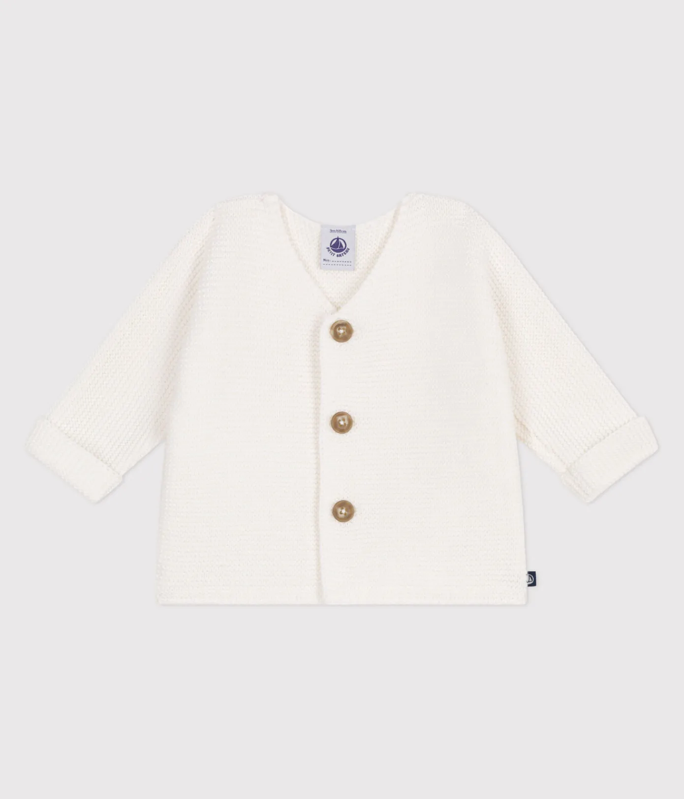 Petit Bateau Pullover, Cardigans|Newborn*Baby-Cardigan kraus rechts gestrickt aus Baumwolle weiss MARSHMALLOW