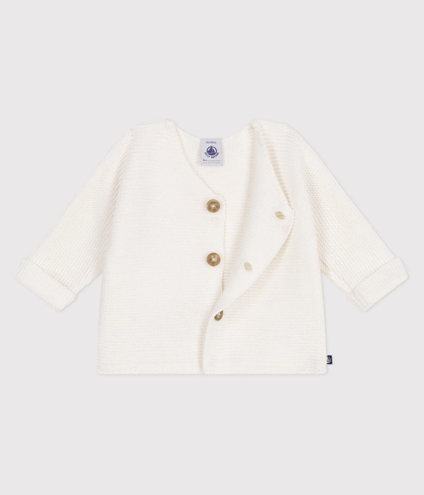 Petit Bateau Pullover, Cardigans|Newborn*Baby-Cardigan kraus rechts gestrickt aus Baumwolle weiss MARSHMALLOW