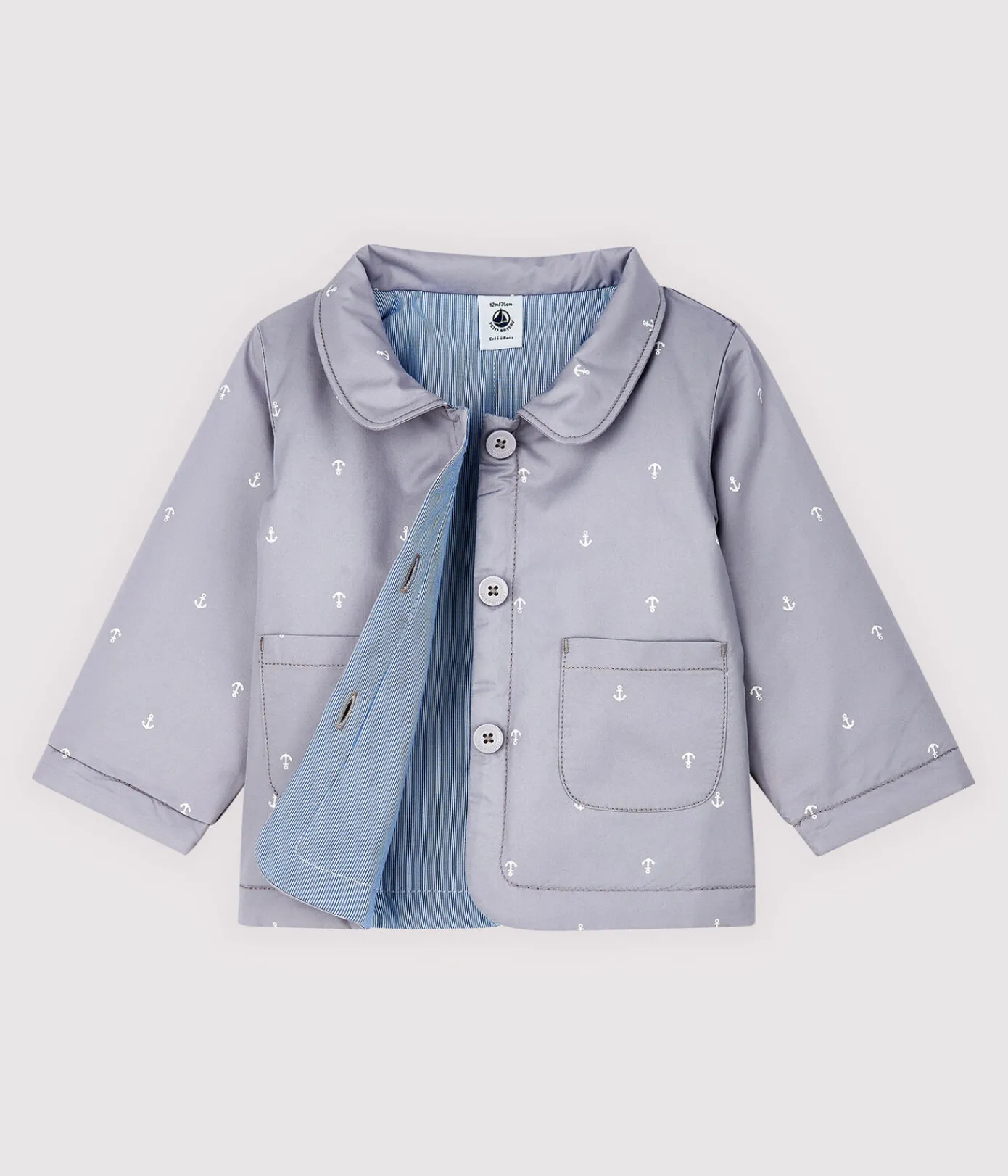 Petit Bateau Jacken, Anoraks*Baby-Festtagsjacke aus Sergestoff für Jungen grau CONCRETE/weiss MARSHMALLOW