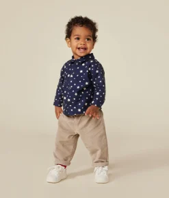 Petit Bateau T-Shirts, Oberteile*Baby-Hemd aus Flanell blau MEDIEVAL/weiss MARSHMALLOW