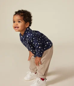 Petit Bateau T-Shirts, Oberteile*Baby-Hemd aus Flanell blau MEDIEVAL/weiss MARSHMALLOW