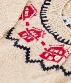 Petit Bateau Pullover, Cardigans*Baby-Jacquard-Pullover aus Woll und Baumwollstrick beige MONTELIMAR/weiss MULTICO