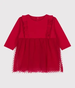 Petit Bateau Kleider*Baby-Kleid aus Baumwolle und Tüll COULIS