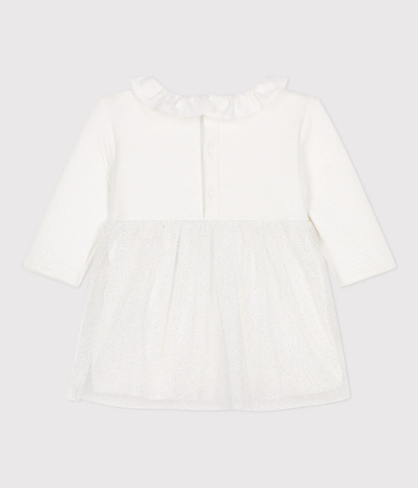 Petit Bateau Kleider*Baby-Kleid aus Doppeljersey und Tüll weiss MARSHMALLOW/grau ARGENT