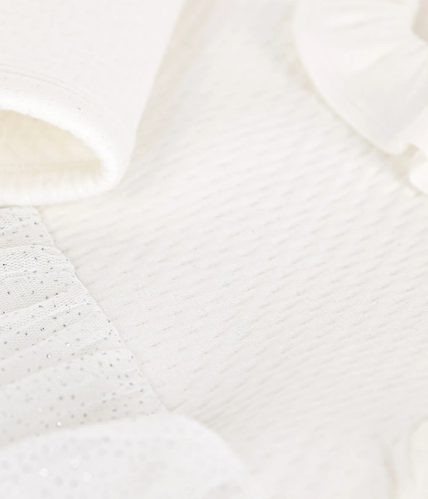 Petit Bateau Kleider*Baby-Kleid aus Doppeljersey und Tüll weiss MARSHMALLOW/grau ARGENT