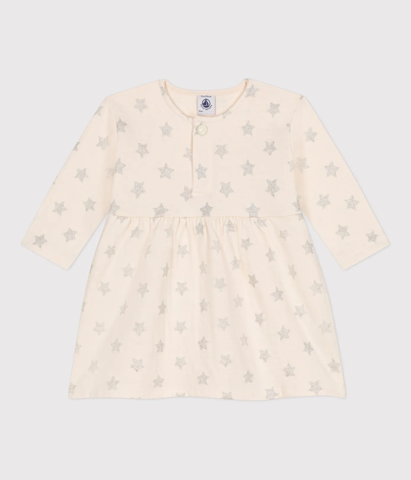 Petit Bateau Kleider*Babykleid aus Doppeljersey mit Sternenprint. beige AVALANCHE/ ARGENT