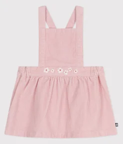Petit Bateau Kleider*Baby-Kleid aus Fein-Cord mit Blumenstickerei am Bund rosa JOLI