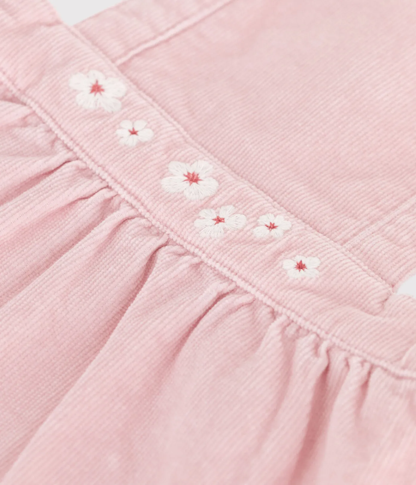 Petit Bateau Kleider*Baby-Kleid aus Fein-Cord mit Blumenstickerei am Bund rosa JOLI