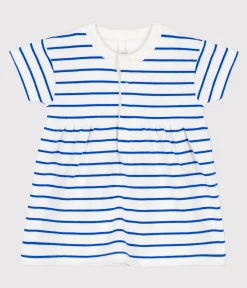 Petit Bateau Kleider|Newborn*Babykleid aus Molton mit integriertem Body weiss MARSHMALLOW/blau PERSE