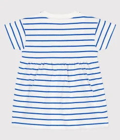 Petit Bateau Kleider|Newborn*Babykleid aus Molton mit integriertem Body weiss MARSHMALLOW/blau PERSE