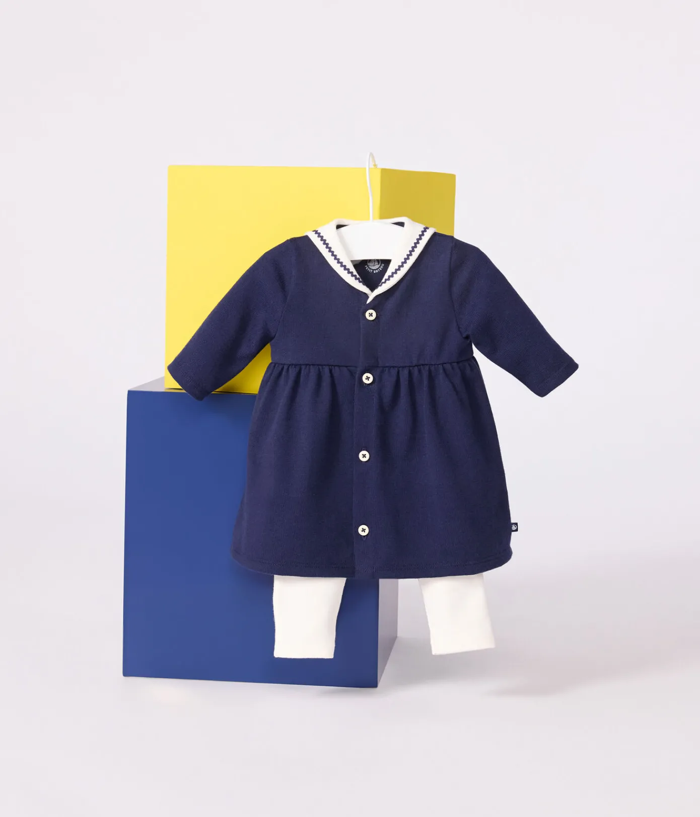 Petit Bateau Newborn|Kleider*Baby-Kleid im Marine-Look mit Matrosenkragen und Leggings aus Baumwolle blau SOIR/ MILK