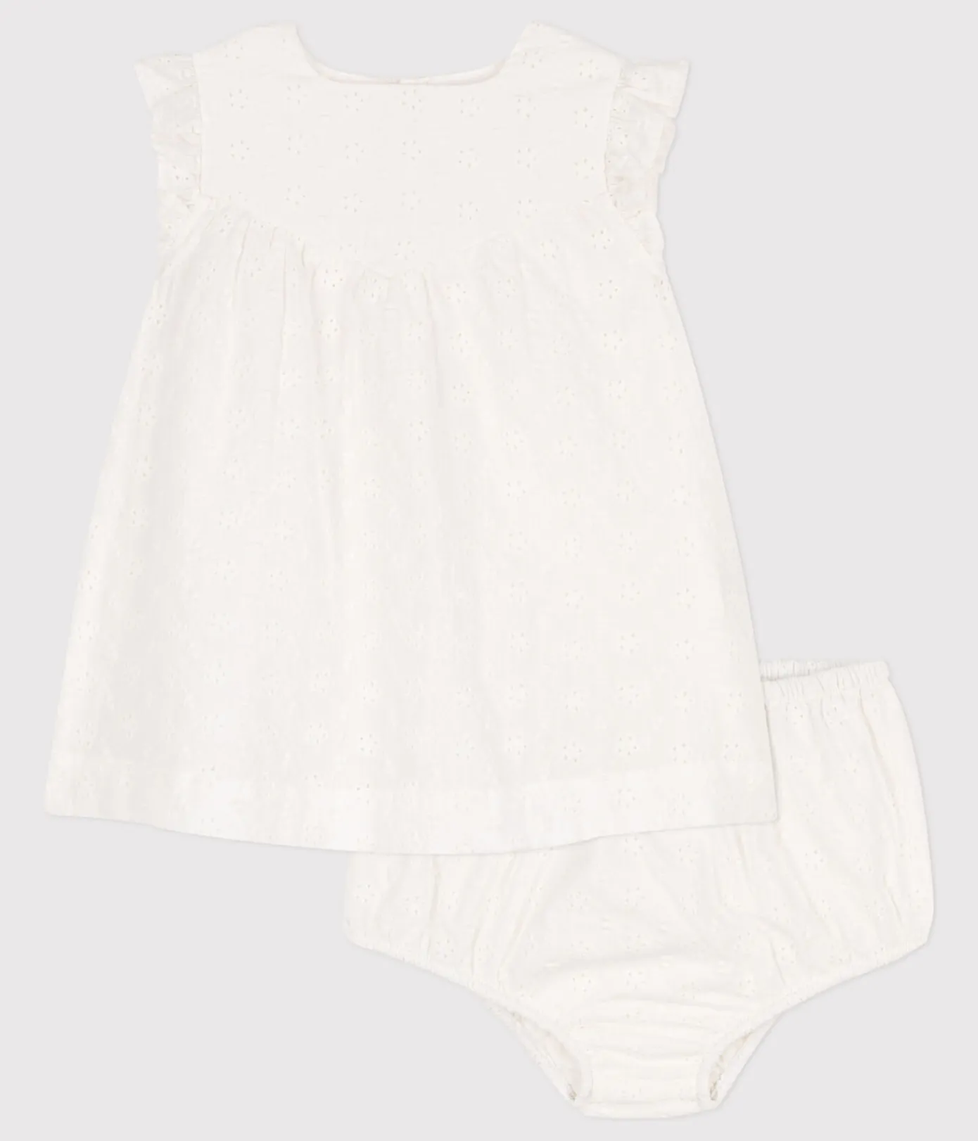 Petit Bateau Kleider*Baby-Kleid mit Bloomers in Broderie Anglaise weiss MARSHMALLOW