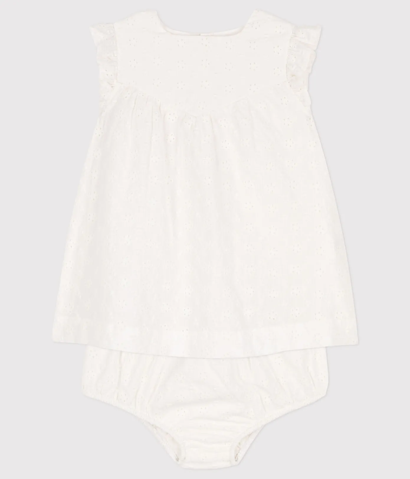 Petit Bateau Kleider*Baby-Kleid mit Bloomers in Broderie Anglaise weiss MARSHMALLOW