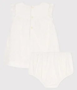Petit Bateau Kleider*Baby-Kleid mit Bloomers in Broderie Anglaise weiss MARSHMALLOW