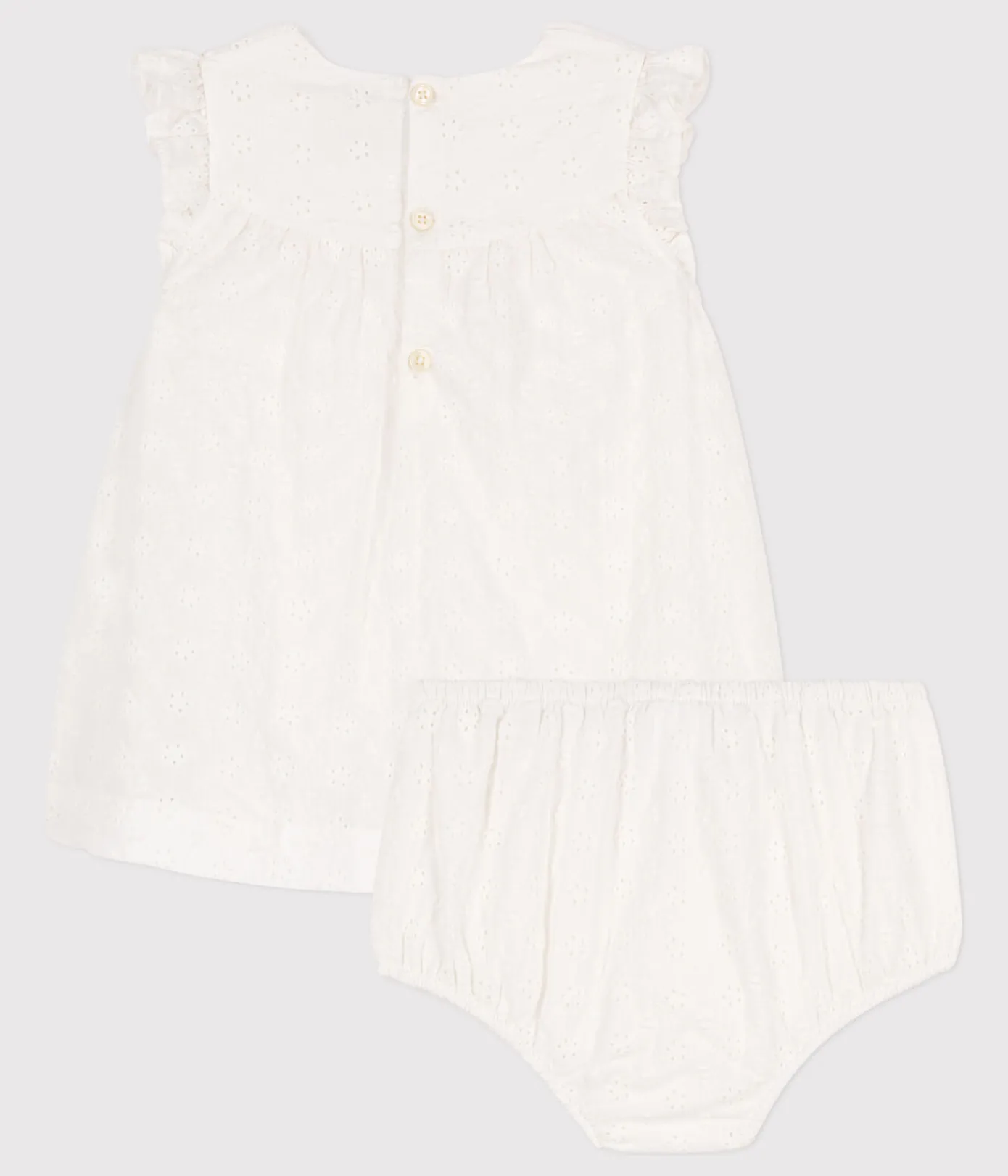 Petit Bateau Kleider*Baby-Kleid mit Bloomers in Broderie Anglaise weiss MARSHMALLOW