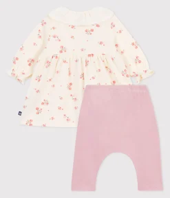 Petit Bateau Kleider|Newborn*Baby-Kleid mit geblümtem Kragen und Leggings aus Baumwolle MILK/ MULTICO