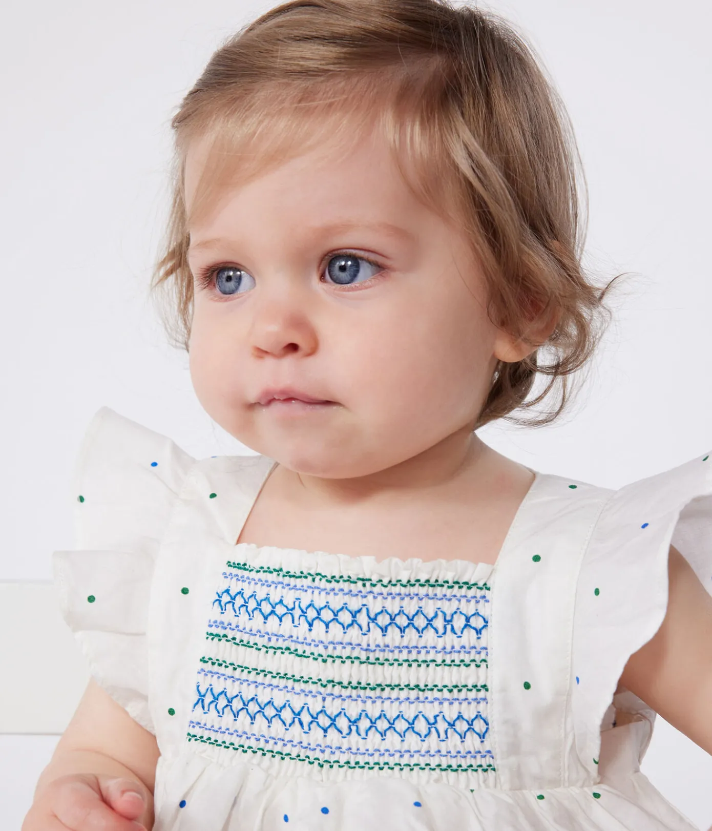 Petit Bateau Kleider*Baby-Kleid und Bloomer aus Baumwolle mit Pünktchen-Muster weiss MARSHMALLOW/weiss MULTICO