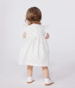 Petit Bateau Kleider*Baby-Kleid und Bloomer aus Baumwolle mit Pünktchen-Muster weiss MARSHMALLOW/weiss MULTICO