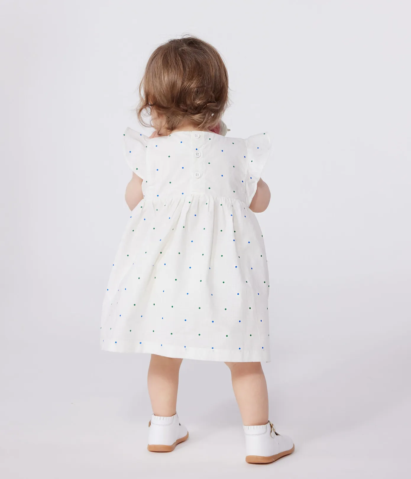 Petit Bateau Kleider*Baby-Kleid und Bloomer aus Baumwolle mit Pünktchen-Muster weiss MARSHMALLOW/weiss MULTICO