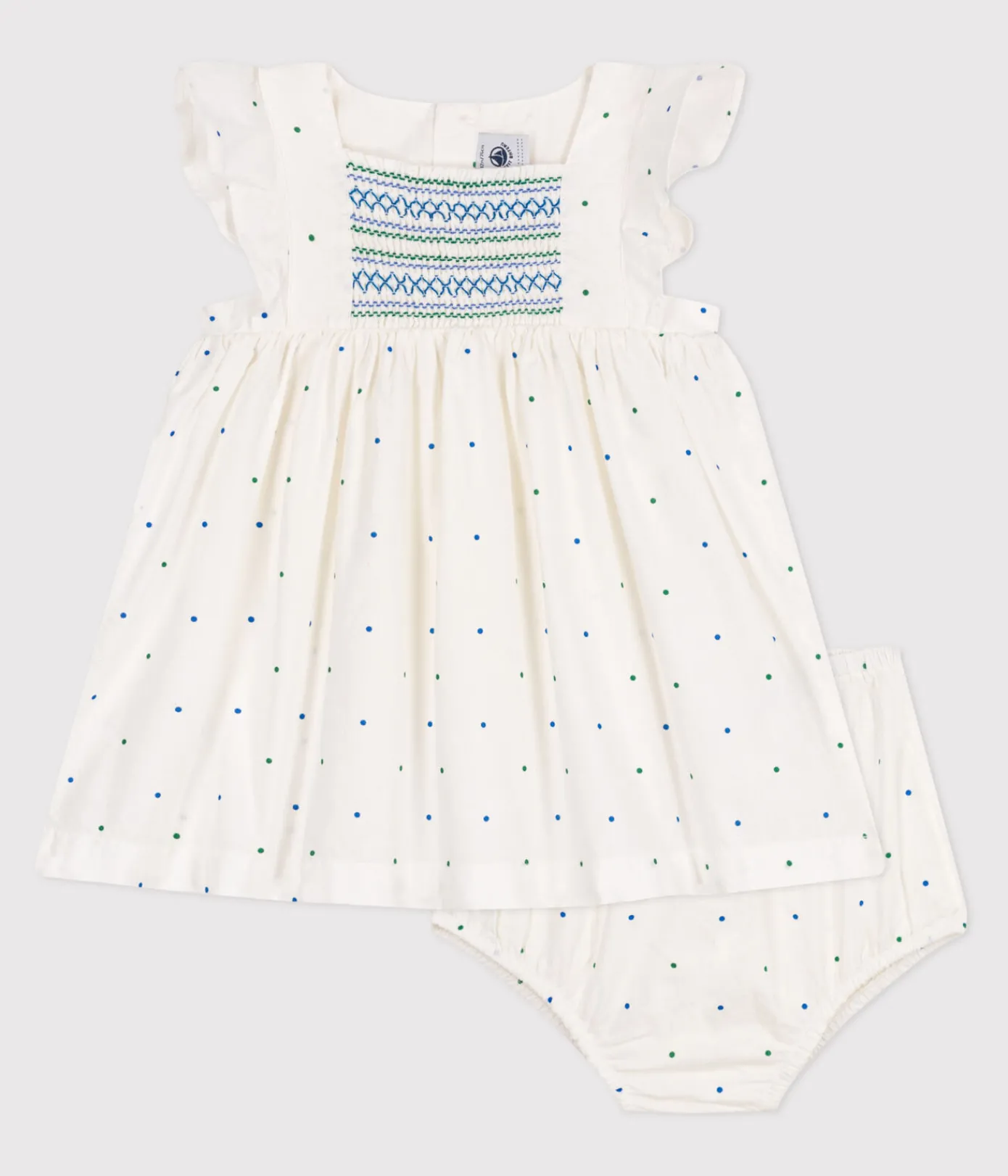 Petit Bateau Kleider*Baby-Kleid und Bloomer aus Baumwolle mit Pünktchen-Muster weiss MARSHMALLOW/weiss MULTICO