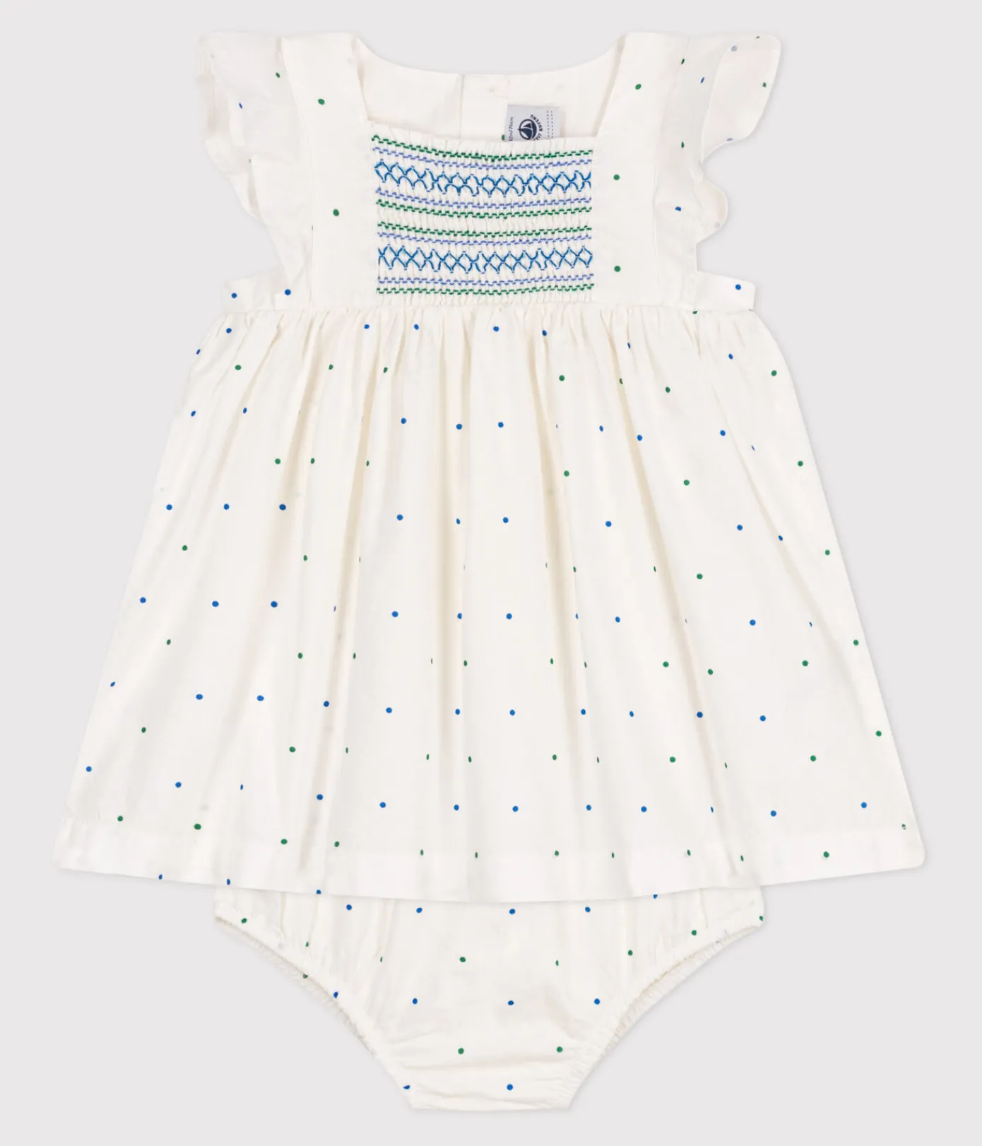 Petit Bateau Kleider*Baby-Kleid und Bloomer aus Baumwolle mit Pünktchen-Muster weiss MARSHMALLOW/weiss MULTICO