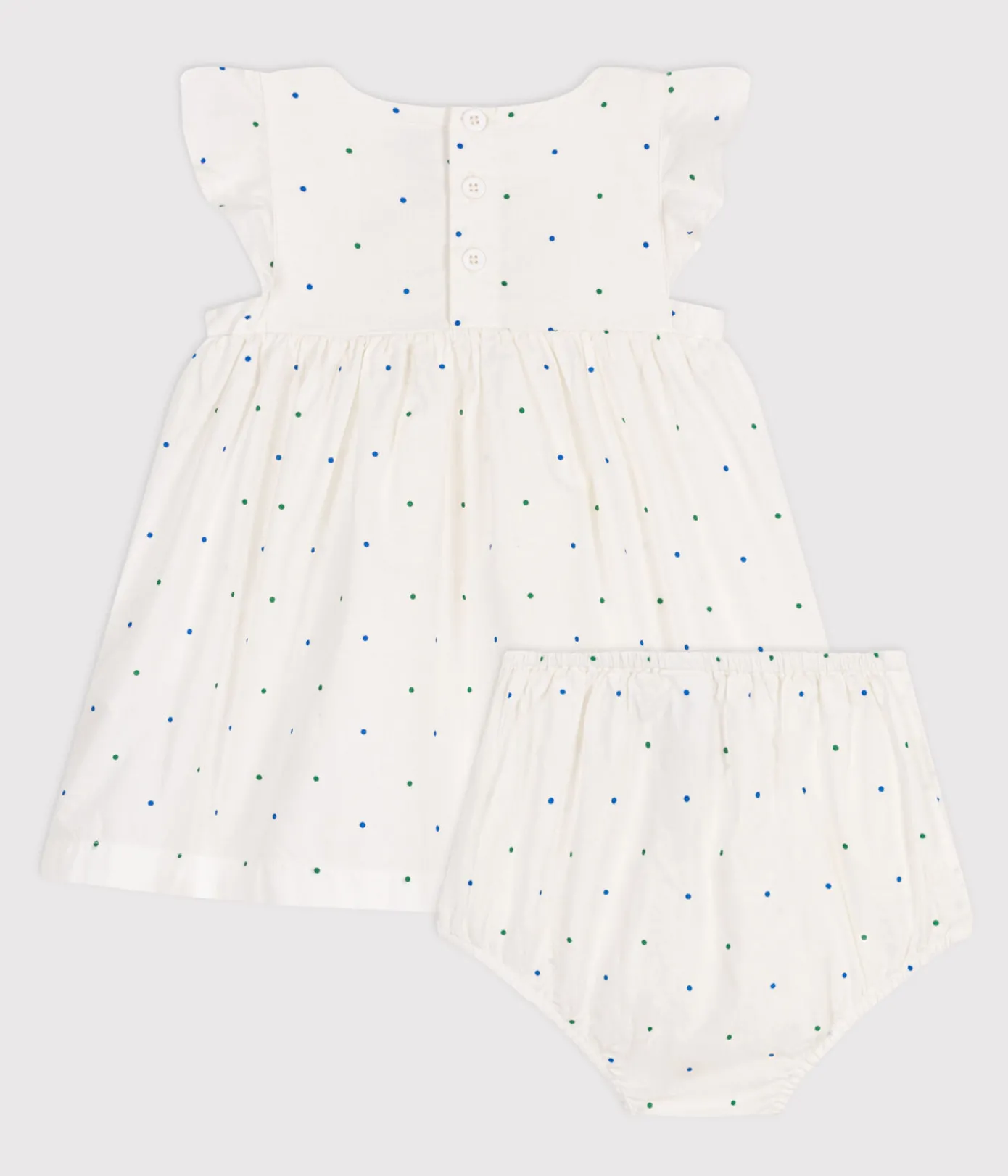 Petit Bateau Kleider*Baby-Kleid und Bloomer aus Baumwolle mit Pünktchen-Muster weiss MARSHMALLOW/weiss MULTICO