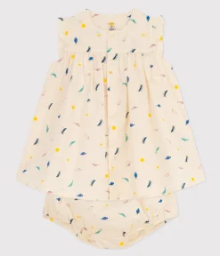 Petit Bateau Kleider|Newborn*Babykleid und Bloomers aus bedrucktem Popeline weiss AVALANCHE/ MULTICO