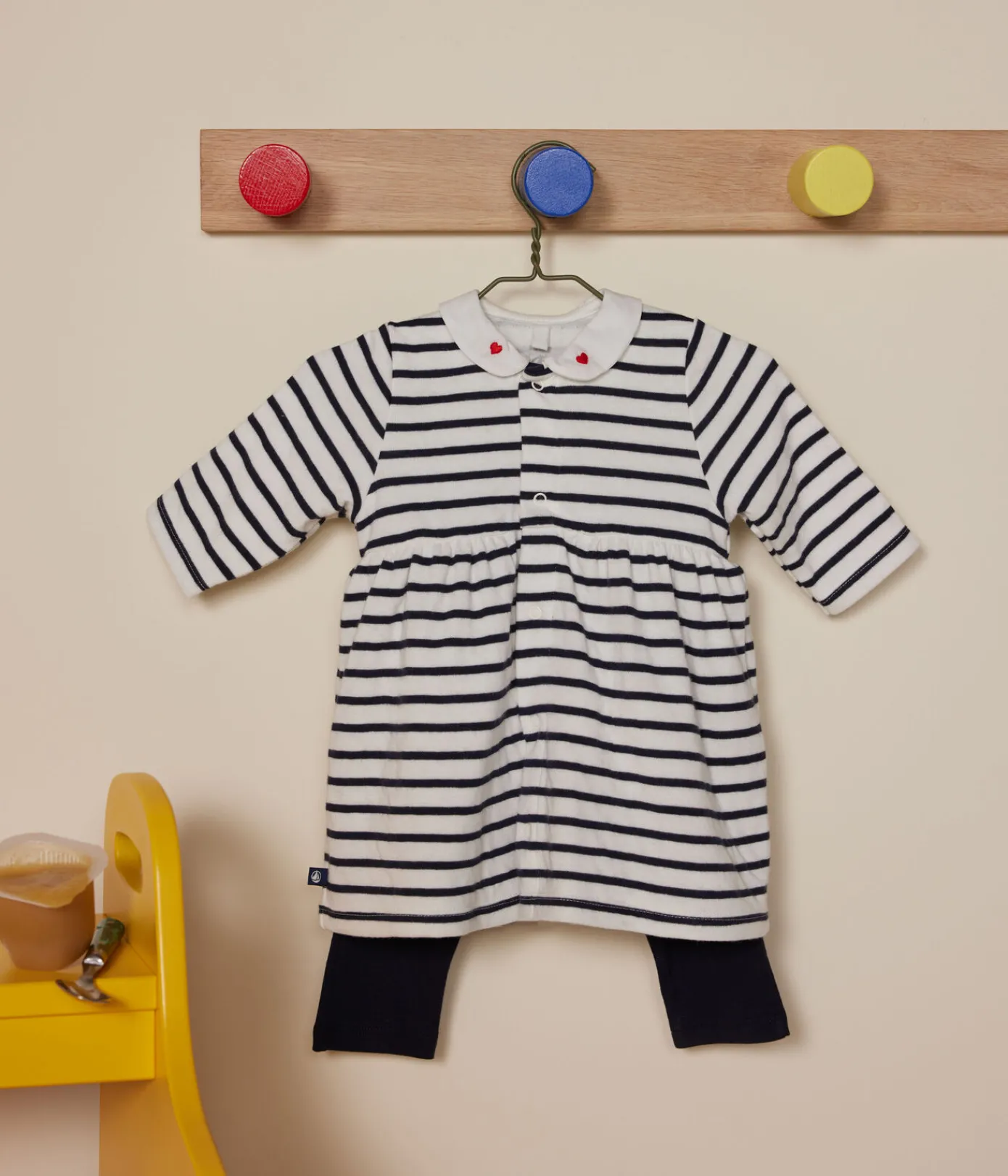 Petit Bateau Kleider|Newborn*Baby-Kleid und Leggings aus Baumwolle weiss MARSHMALLOW/blau SMOKING