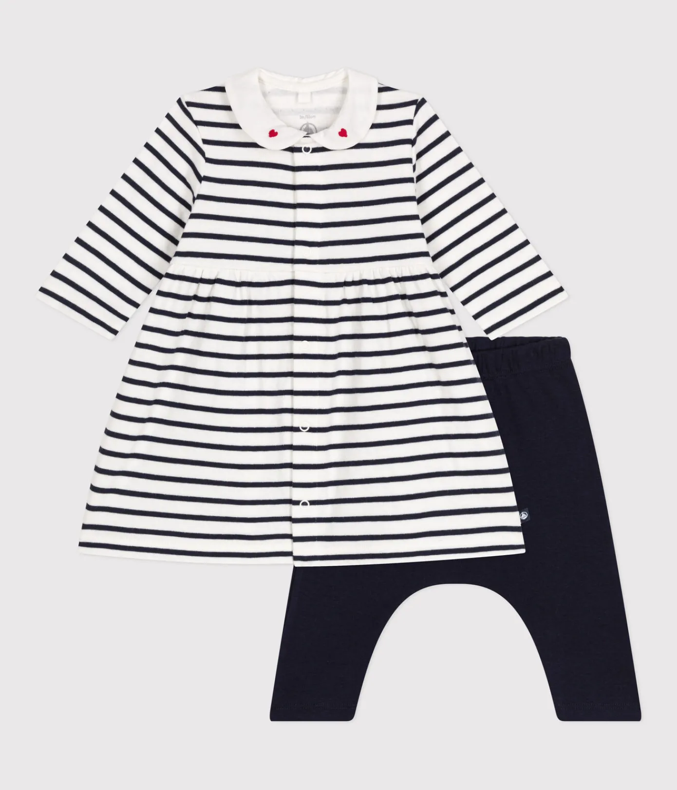 Petit Bateau Kleider|Newborn*Baby-Kleid und Leggings aus Baumwolle weiss MARSHMALLOW/blau SMOKING