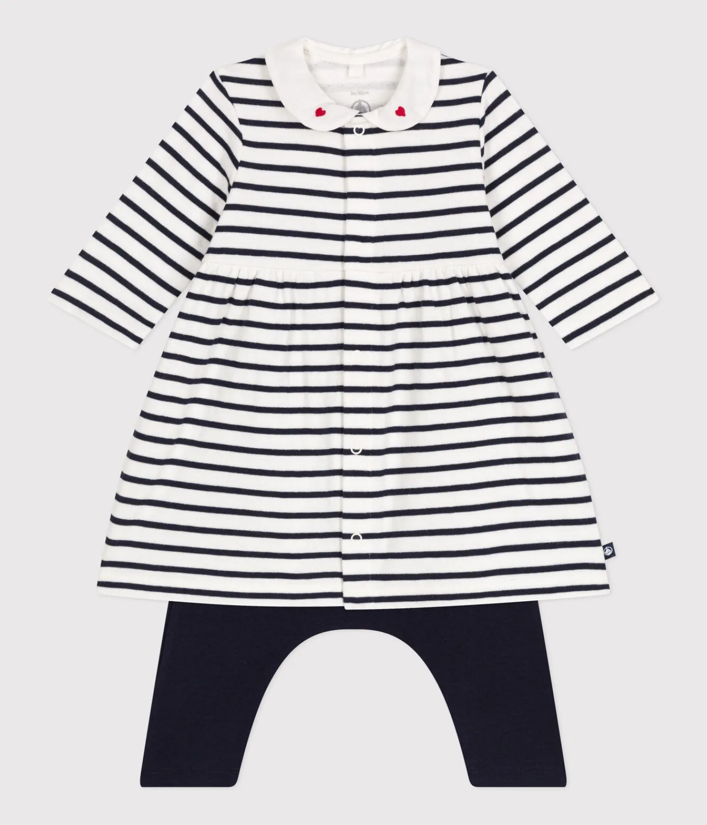 Petit Bateau Kleider|Newborn*Baby-Kleid und Leggings aus Baumwolle weiss MARSHMALLOW/blau SMOKING