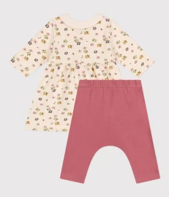 Petit Bateau Kleider|Newborn*Baby-Kleid und Leggings aus Baumwolle weiss AVALANCHE/ MULTICO