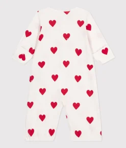 Petit Bateau Schlafanzüge, Strampler|Newborn*Baby-Kombi-Overall aus Baumwolle mit Herzmuster weiss MARSHMALLOW/ROT TERKUIT
