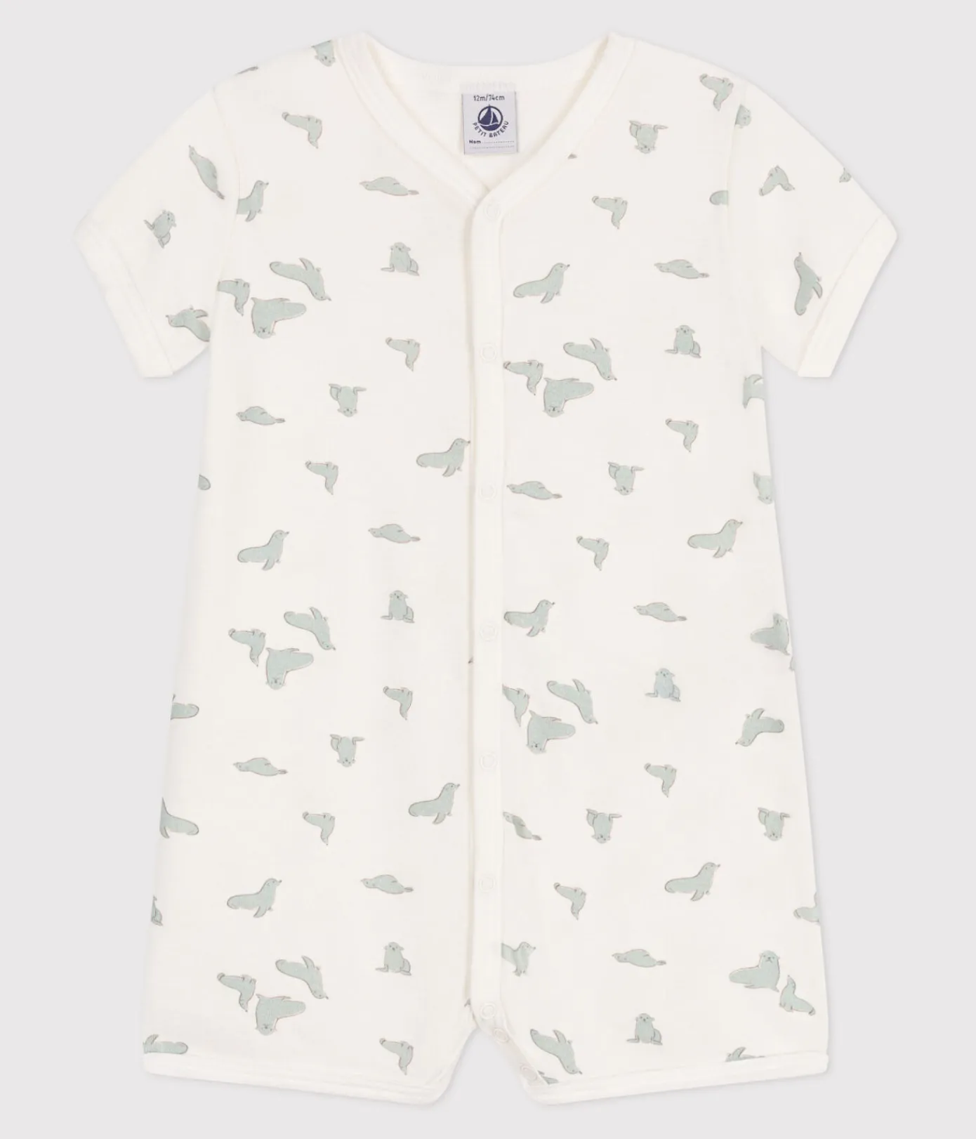 Petit Bateau Schlafanzüge, Strampler|Sets, Overalls & Latzhosen*Baby-Kurzoverall aus Baumwolle mit Seehund weiss MARSHMALLOW/weiss MULTICO