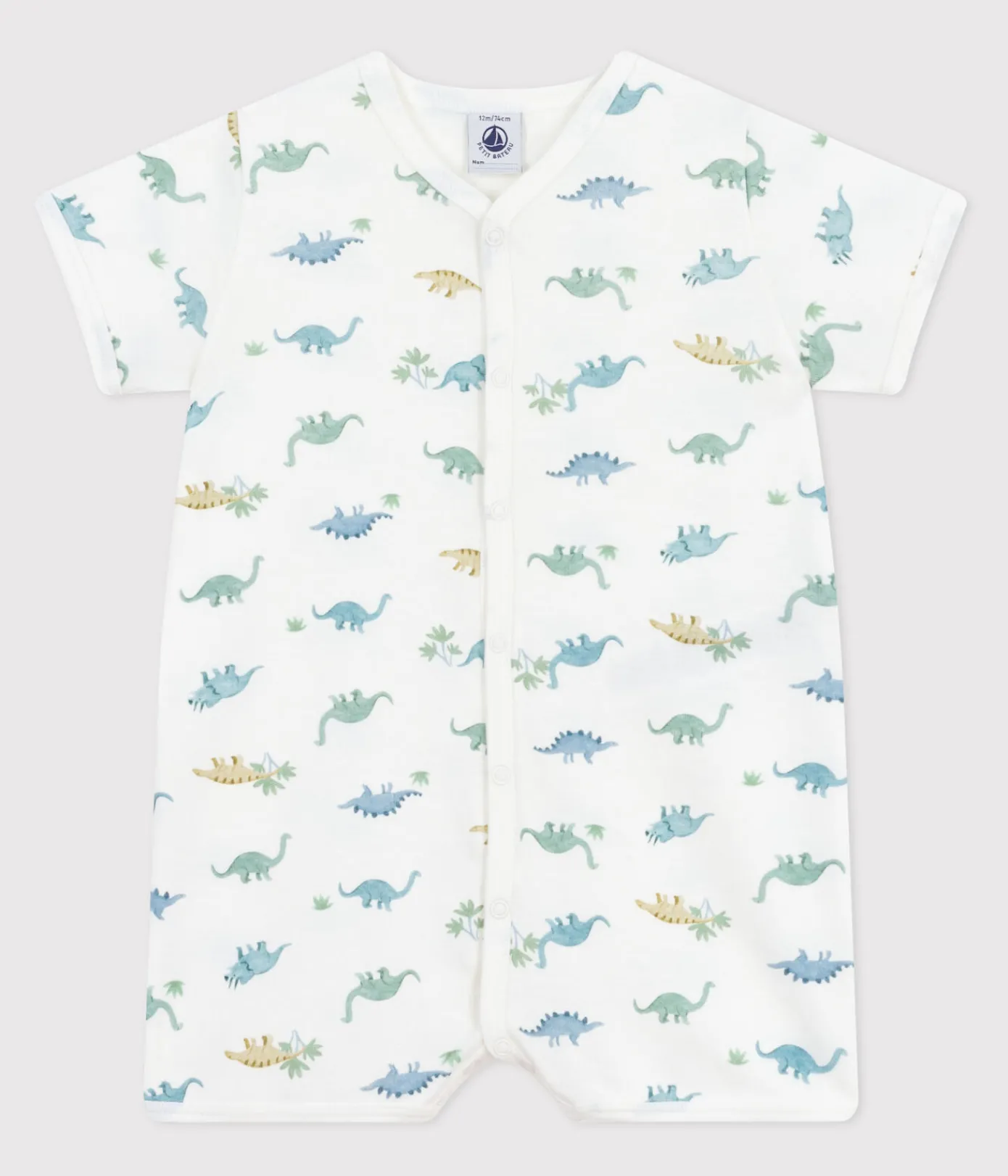 Petit Bateau Schlafanzüge, Strampler|Sets, Overalls & Latzhosen*Baby-Kurzoverall aus Baumwolle mit Dinos weiss MARSHMALLOW/weiss MULTICO