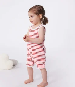 Petit Bateau Schlafanzüge, Strampler|Sets, Overalls & Latzhosen*Baby-Kurzoverall aus Baumwolle mit Streifen ROT MARSHMALLOW/ SPI