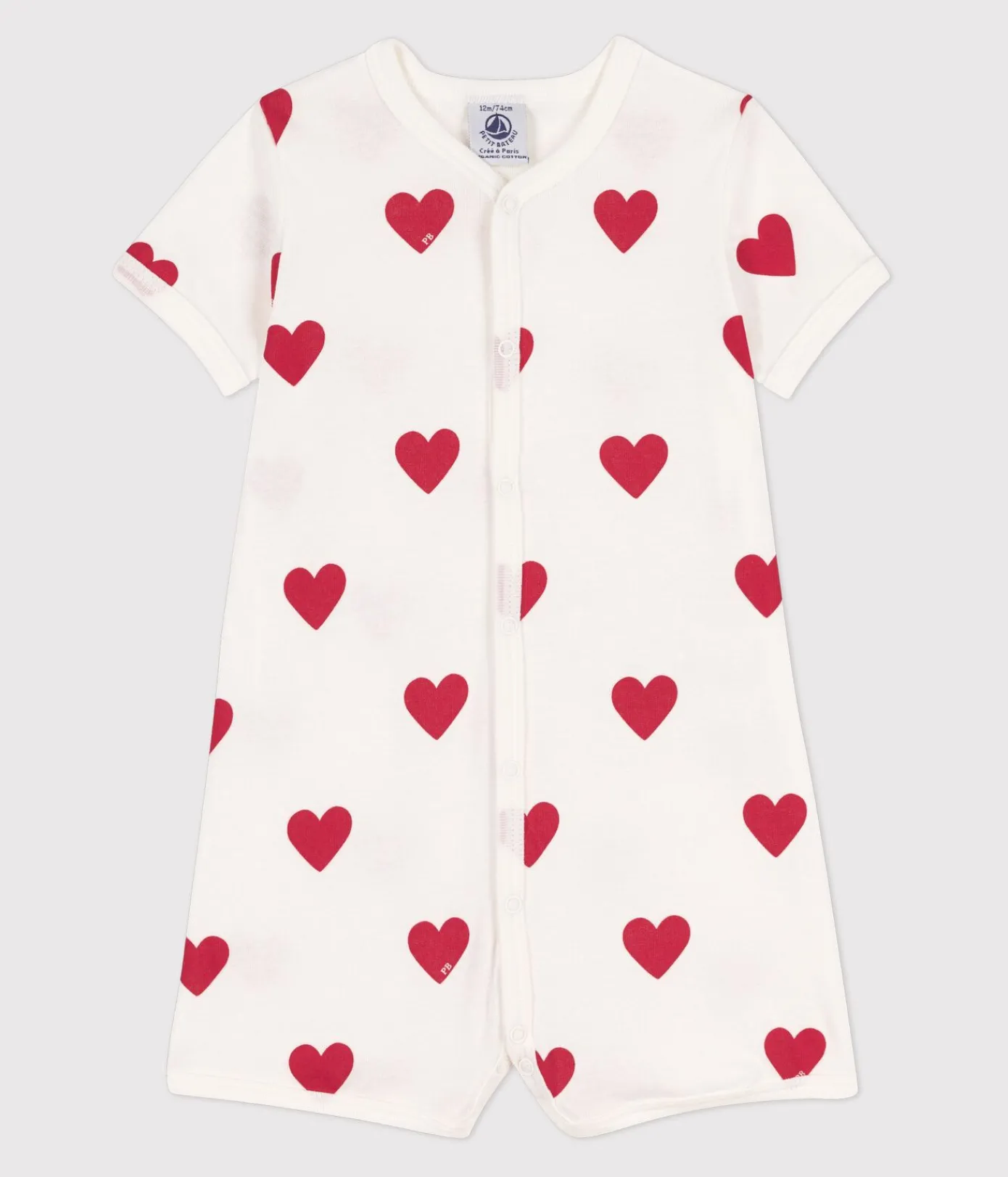 Petit Bateau Schlafanzüge, Strampler|Sets, Overalls & Latzhosen*Baby-Kurzoverall aus Baumwolle mit Herzen weiss MARSHMALLOW/ROT TERKUIT