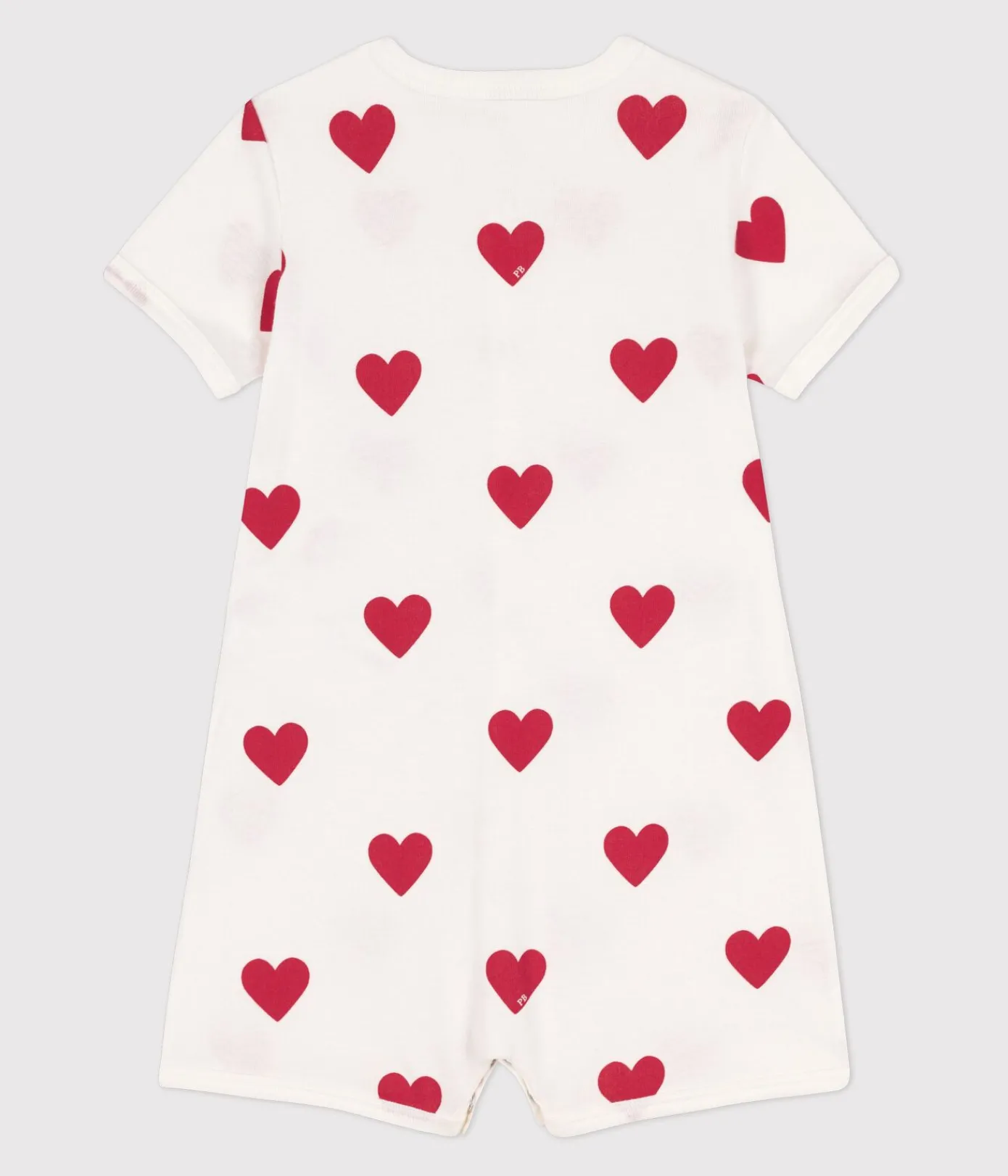 Petit Bateau Schlafanzüge, Strampler|Sets, Overalls & Latzhosen*Baby-Kurzoverall aus Baumwolle mit Herzen weiss MARSHMALLOW/ROT TERKUIT