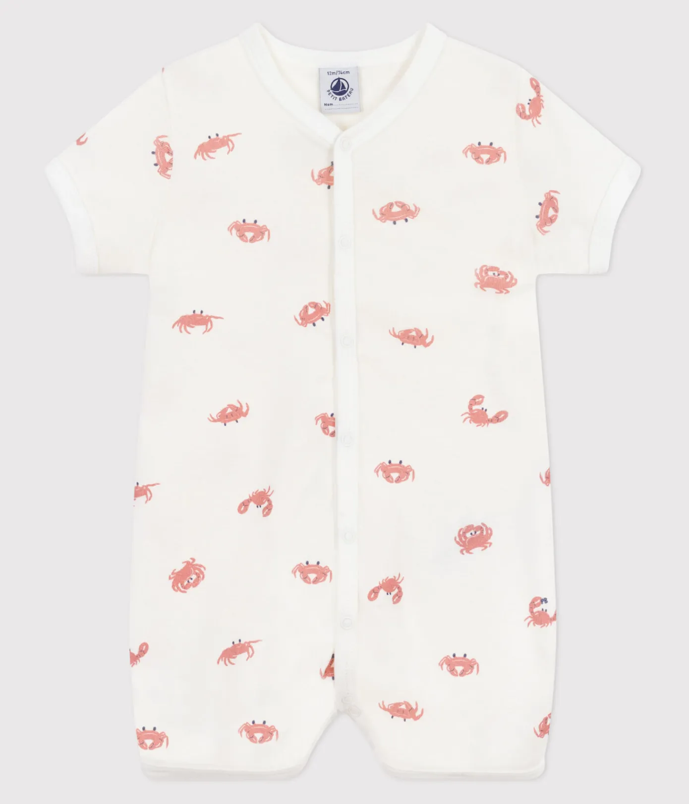 Petit Bateau Schlafanzüge, Strampler|Sets, Overalls & Latzhosen*Baby-Kurzoverall aus Baumwolle mit Krebs-Motiv weiss MARSHMALLOW/weiss MULTICO