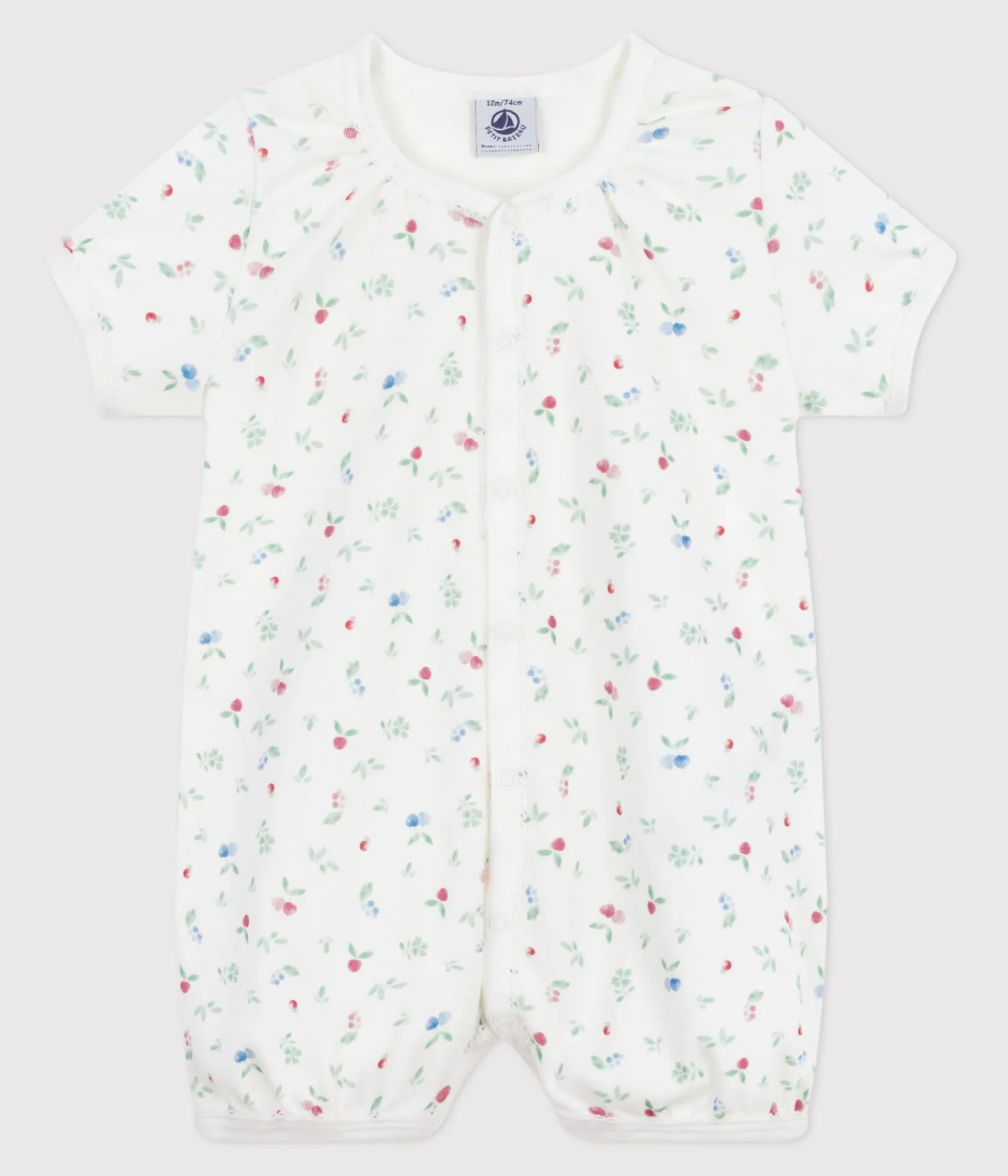 Petit Bateau Schlafanzüge, Strampler|Sets, Overalls & Latzhosen*Baby-Kurzoverall aus Baumwolle mit Frucht-Motiv weiss MARSHMALLOW/weiss MULTICO