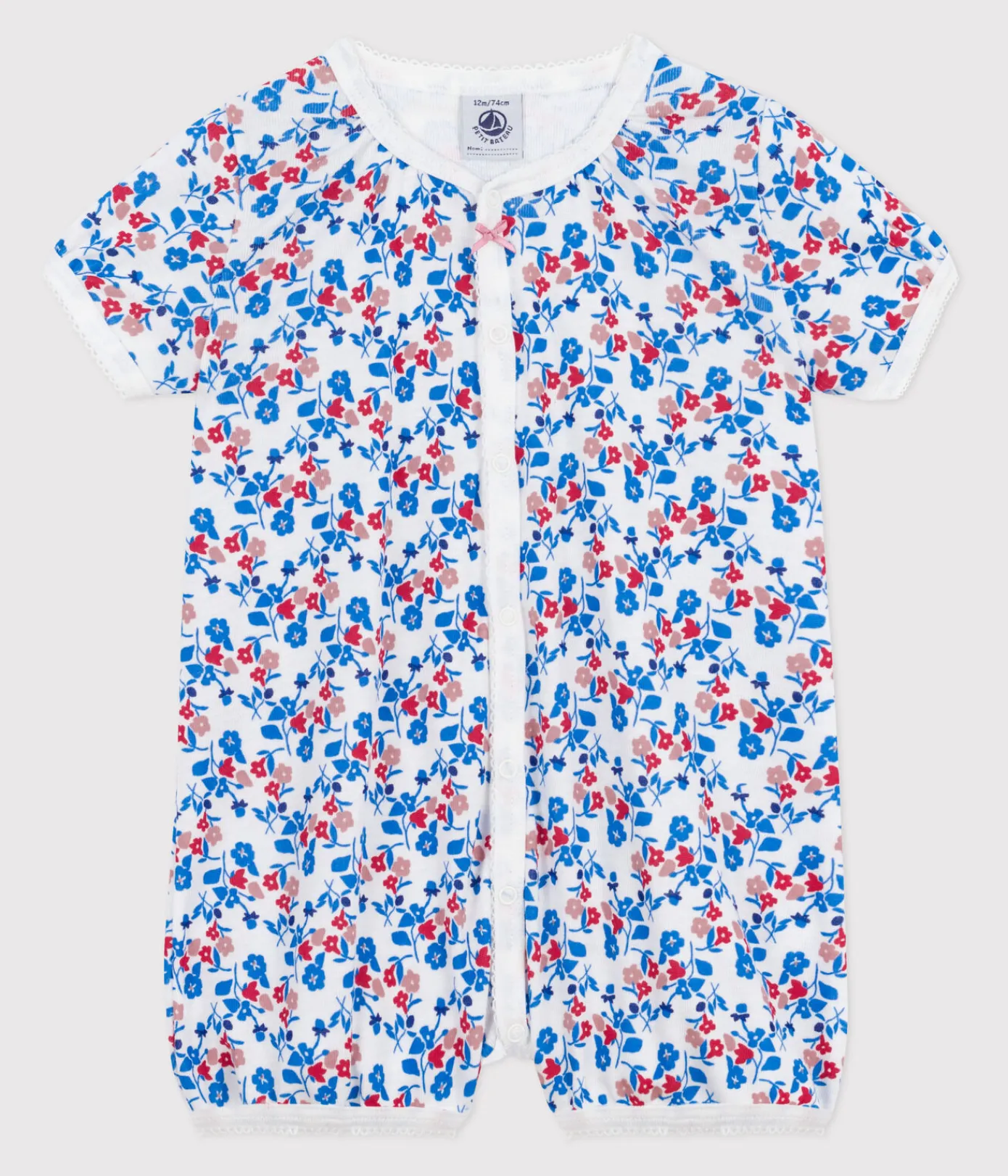 Petit Bateau Schlafanzüge, Strampler|Sets, Overalls & Latzhosen*Baby-Kurzoverall aus Baumwolle mit Blumenmotiv weiss MARSHMALLOW/weiss MULTICO