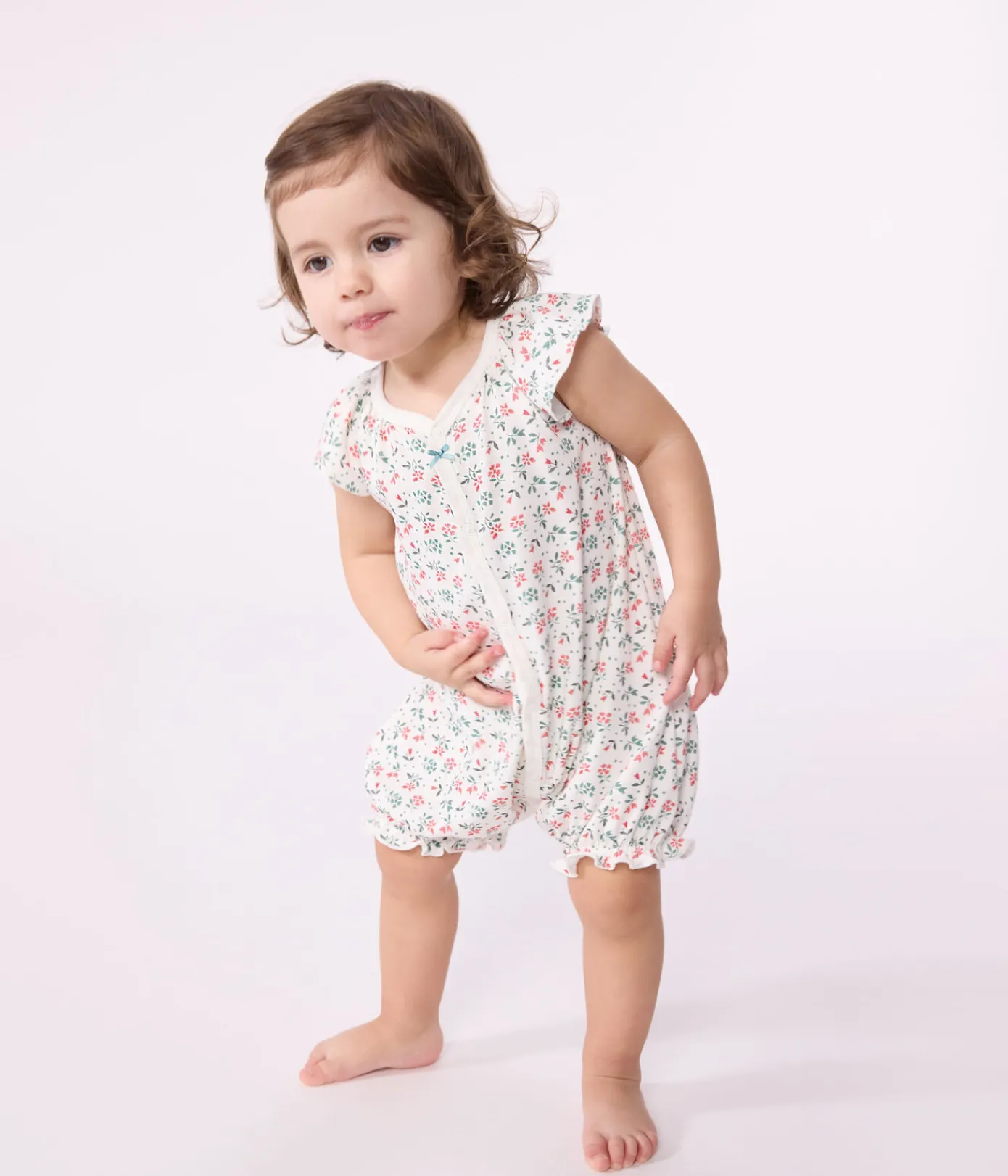 Petit Bateau Schlafanzüge, Strampler|Sets, Overalls & Latzhosen*Baby-Kurzoverall aus Baumwolle mit Blumenmotiv weiss MARSHMALLOW/weiss MULTICO