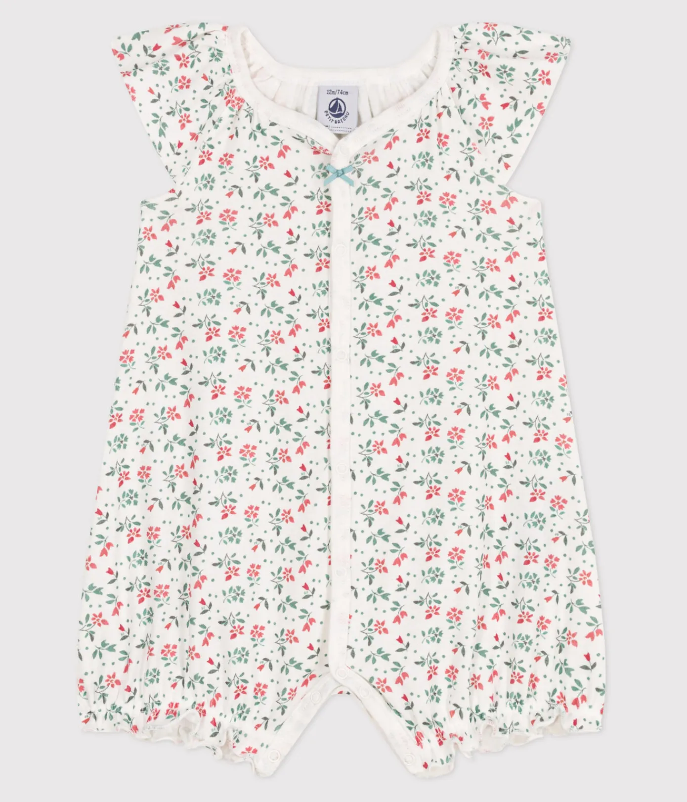 Petit Bateau Schlafanzüge, Strampler|Sets, Overalls & Latzhosen*Baby-Kurzoverall aus Baumwolle mit Blumenmotiv weiss MARSHMALLOW/weiss MULTICO