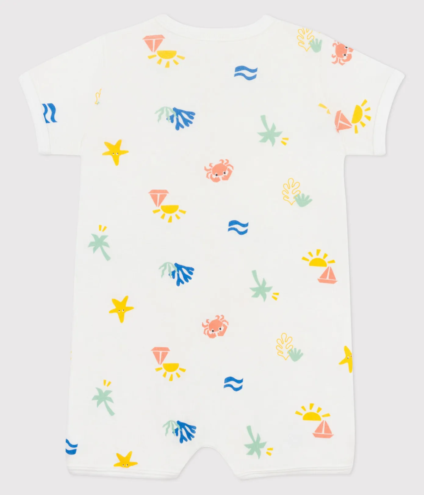 Petit Bateau Schlafanzüge, Strampler|Sets, Overalls & Latzhosen*Baby-Kurzoverall aus bedruckter Baumwolle weiss MARSHMALLOW/weiss MULTICO