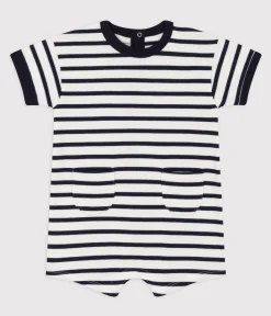Petit Bateau Schlafanzüge, Strampler|Sets, Overalls & Latzhosen*Baby-Kurzoverall aus dickem Jersey im Streifenlook weiss MARSHMALLOW/blau SMOKING