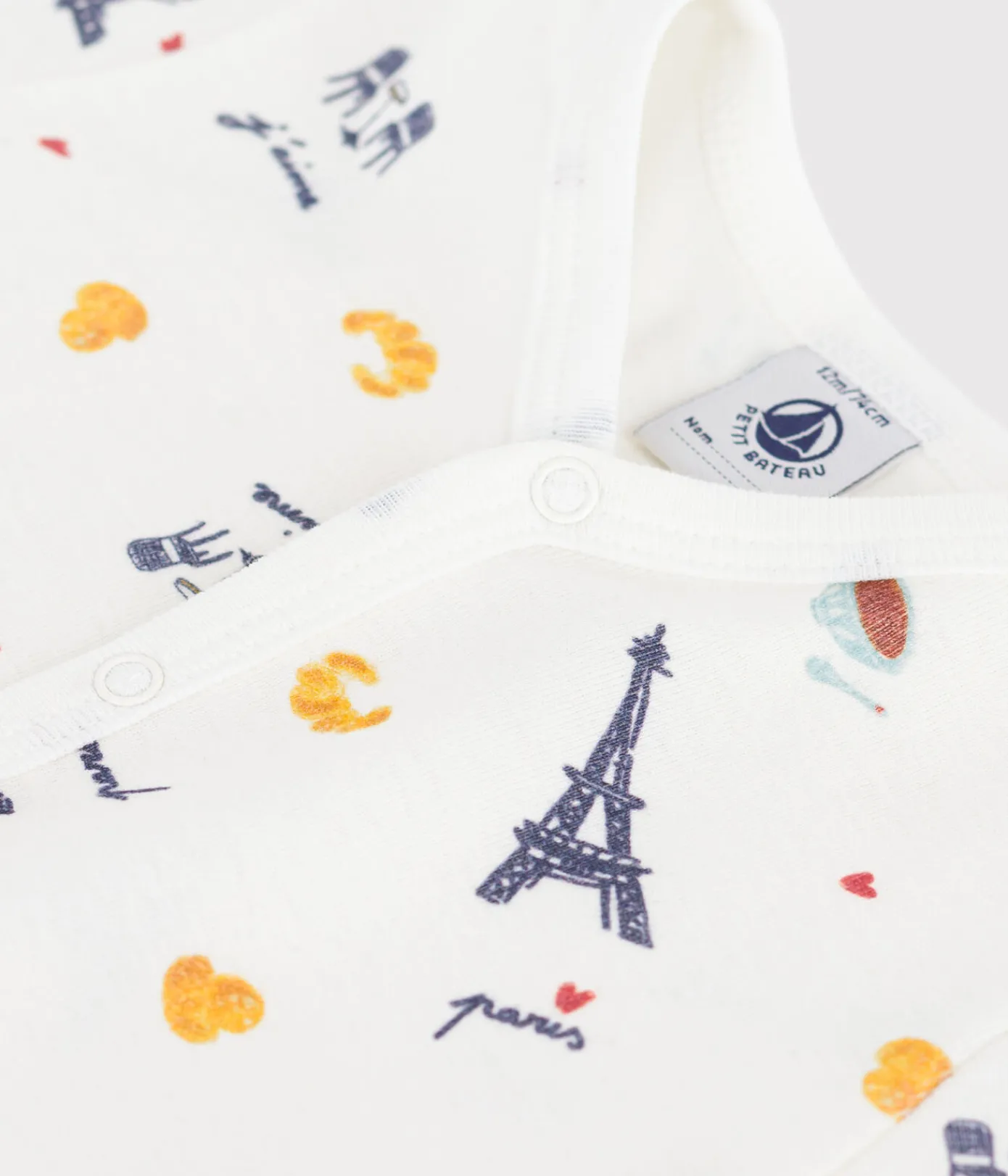 Petit Bateau Schlafanzüge, Strampler|Sets, Overalls & Latzhosen*Baby-Kurzoverall mit Kragen aus Baumwolle Paris-Motiv weiss MARSHMALLOW/weiss MULTICO