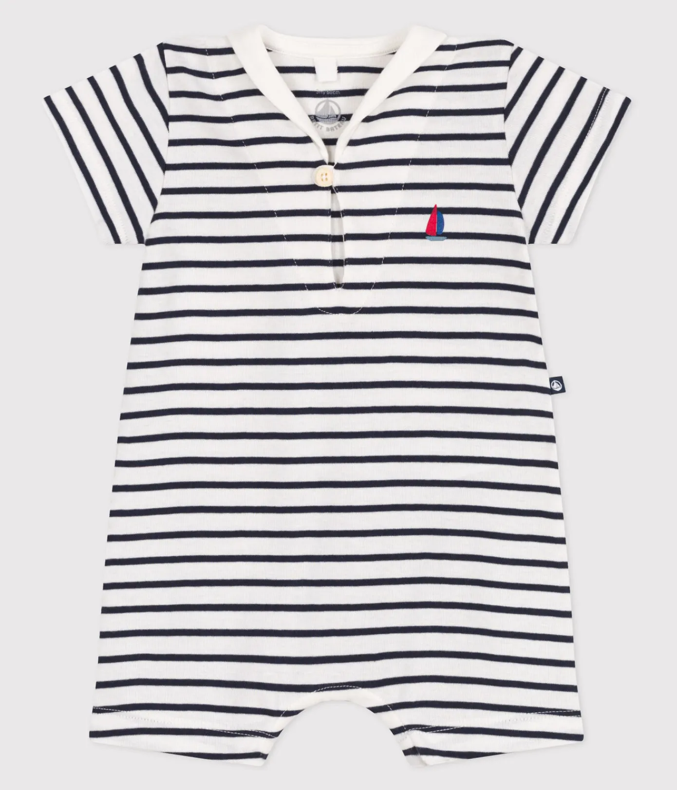 Petit Bateau Sets, Overalls & Latzhosen|Newborn*Baby-Kurzoverall mit Matrosenkragen aus gestreifter Baumwolle weiss MARSHMALLOW/blau SMOKING