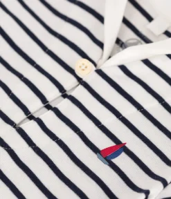 Petit Bateau Sets, Overalls & Latzhosen|Newborn*Baby-Kurzoverall mit Matrosenkragen aus gestreifter Baumwolle weiss MARSHMALLOW/blau SMOKING